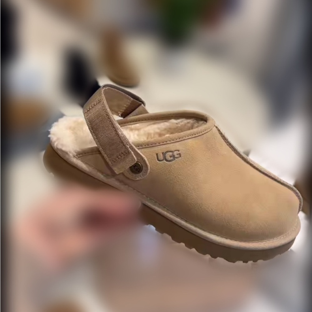 UGG Women's Tan Suede Shearling Clog Mule with Back Strap